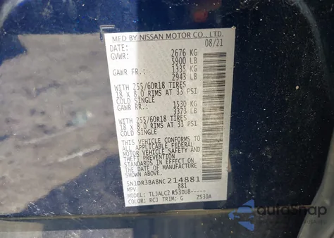 2022 Nissan Pathfinder Sv 2Wd from USA, damaged, VIN 5N1DR3BA8NC214881